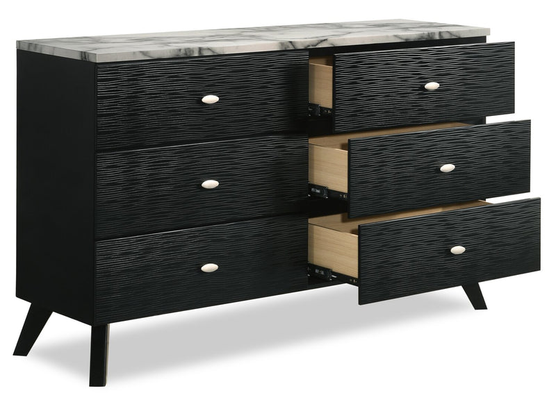 Atlas Bedroom 6-Drawer Dresser, 60.2\"W x 36.8\"H, Mid-Century Modern - Black