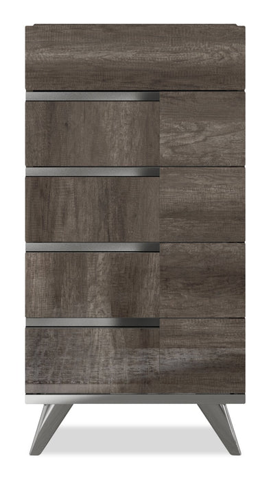 Gino Bedroom Chest of Drawers, 5-Drawer - Made in Italy, 25\"W x 49\"H, Modern - Brown