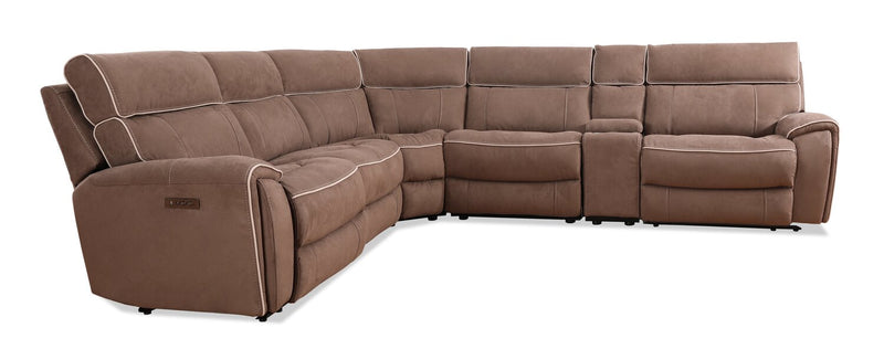 Cindy Crawford Home Newport 6-Piece Faux Suede Power Reclining Sectional with Storage Console and USB Port - Taupe