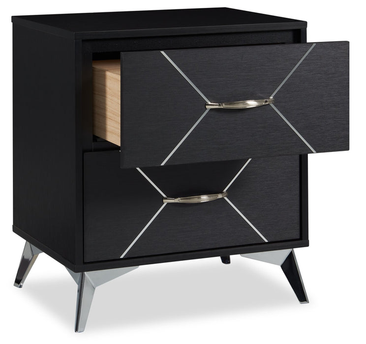 Beau Bedside 2-Drawer Nightstand, 21.7\"W x 24.6\"H, Modern - Black & Silver