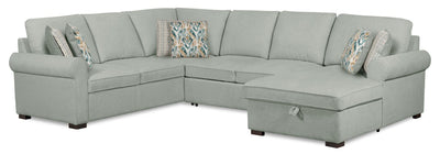 Scott Living Haven 3-Piece Right-Facing Chenille Fabric Sleeper Sectional with Storage Chaise - Seafoam Blue | Sofa-lit sectionnel de droite Haven de Scott Living 3 pièces en tissu de chenille avec fauteuil long de rangement - bleu écume de mer