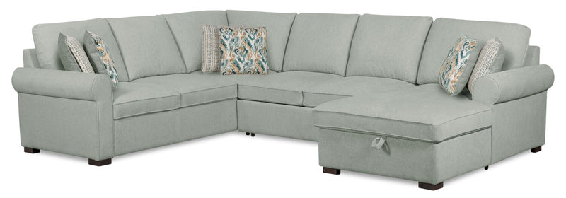 Scott Living Haven 3-Piece Right-Facing Chenille Fabric Sleeper Sectional with Storage Chaise - Seafoam Blue
