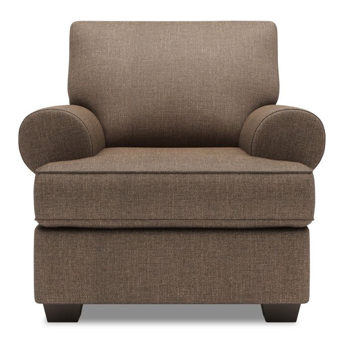 Made in Canada Sofa Lab Customizable Roll 42\" Linen-Look Fabric Chair with Rolled Arms - Luna Praline Brown
