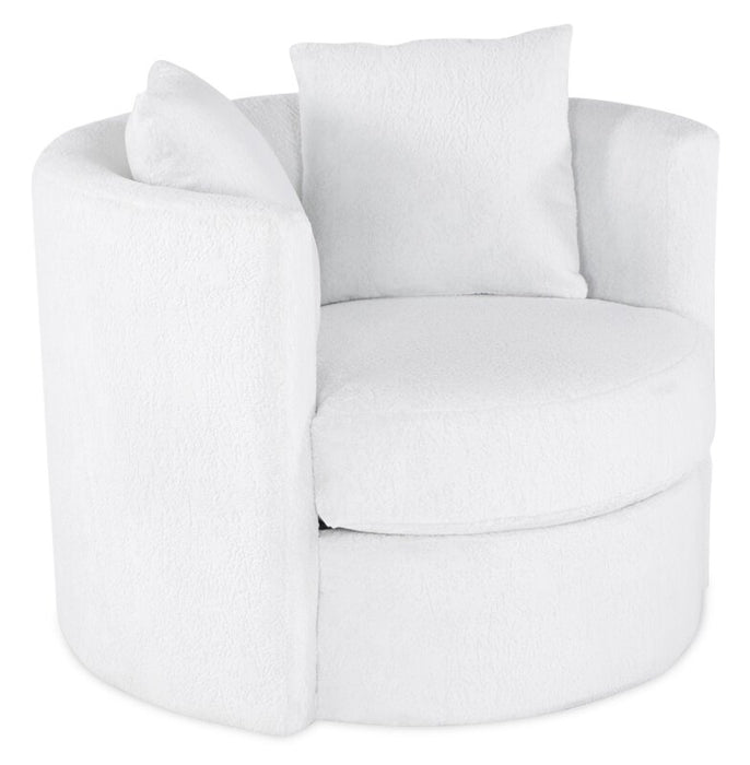 Made in Canada Petite 36\" Chenille Fabric Swivel Cuddler Accent Chair - Plush Heaven White