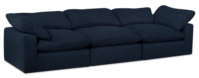 Eclipse Modular 124\" Linen-Look Fabric Sofa with Reversible Feather Down Cushions - Navy Blue