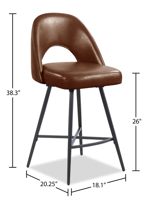 Elijah Counter-Height Stool with Swivel Seat, Vegan Leather Fabric, Metal - Brown