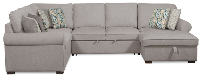 Scott Living Haven 3-Piece Right-Facing Chenille Fabric Sleeper Sectional with Storage Chaise - Grey