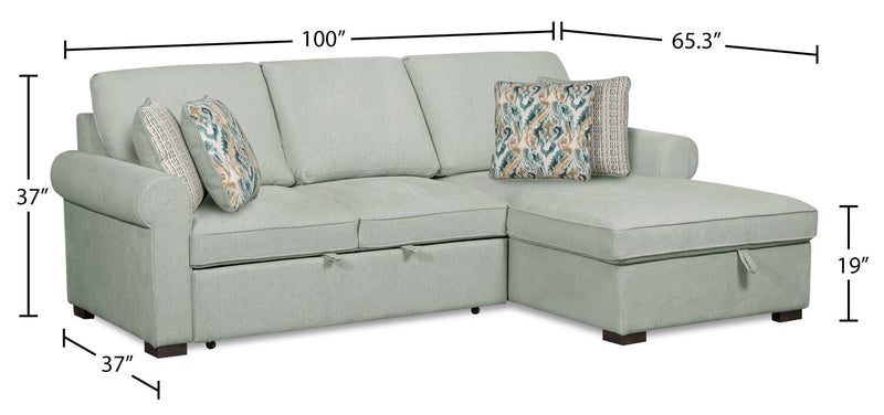 Scott Living Haven 2-Piece Right-Facing Chenille Fabric Sleeper Sectional with Storage Chaise - Seafoam Blue