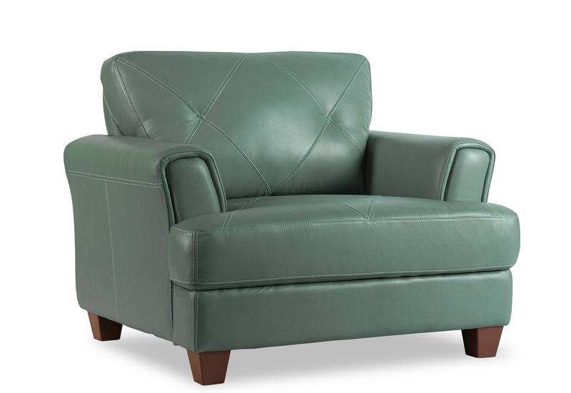 Chateau d'Ax Vita 44\" 100% Genuine Leather with Diamond Pattern Stitching and Wood Legs - Seafoam Green