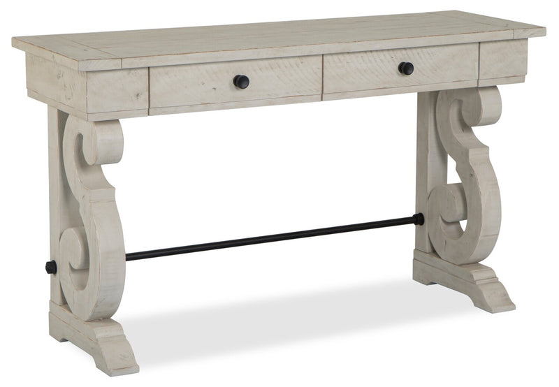 Bronwyn 50\" Traditional Sofa Table with Storage - Alabaster Pine with Scroll Design Wood Base