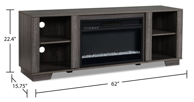 Antoni 62\" Modern Electric Fireplace TV Stand with Storage and Cable Management for TVs up to 70\"- Grey