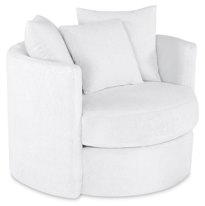 Made in Canada Midi 42\" Chenille Fabric Swivel Cuddler Accent Chair - Plush Heaven White