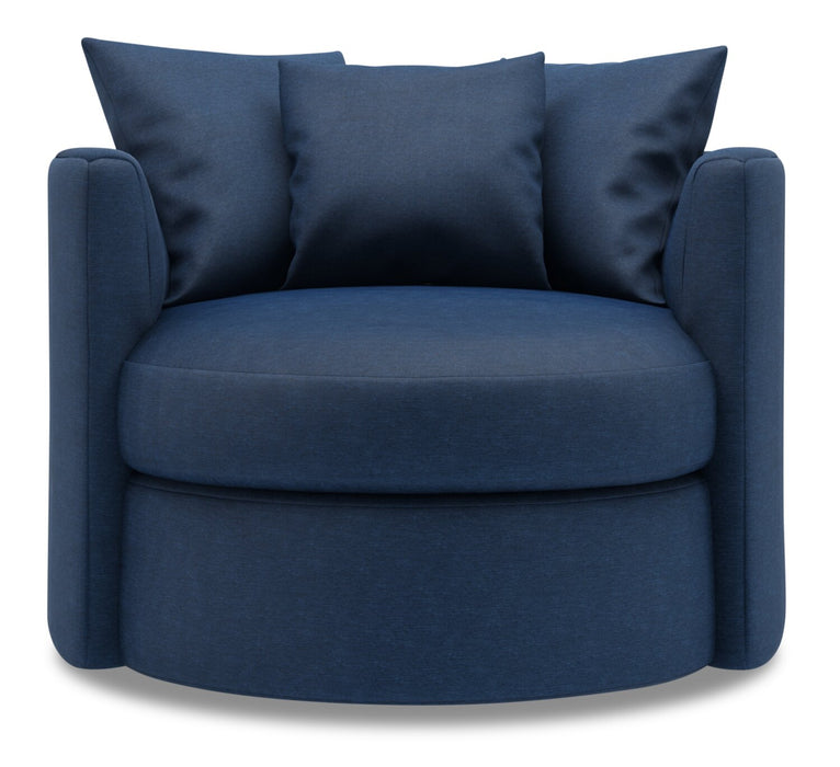 Made in Canada Sofa Lab Customizable Nest 41\" Linen-Look Fabric Swivel Accent Chair - Pax Navy Blue