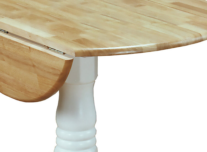 Hana Drop-Leaf Dining Table, Wood, Pedestal Base, 40\"W - Two-Tone White & Natural
