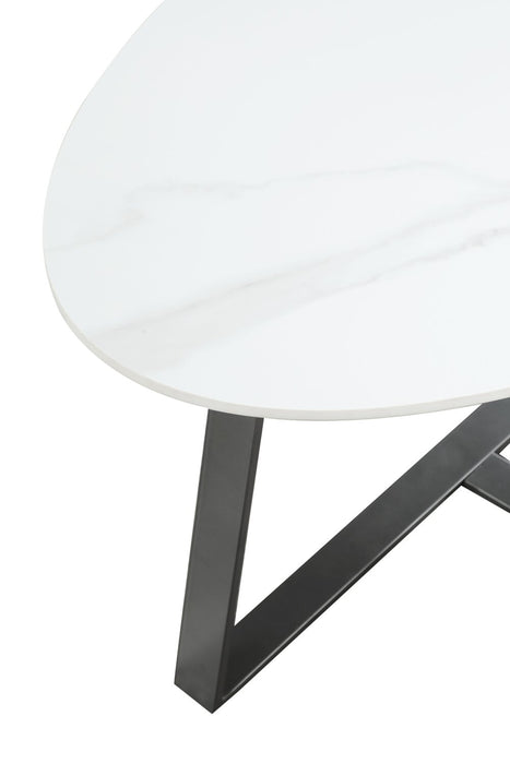 Kort & Co. Nico 22\" Modern Oval End Table - White Sinetered Stone with Dark Grey Metal Legs