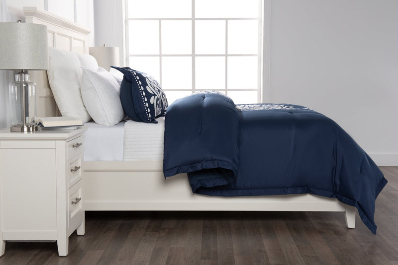 Navy Damask 3-Piece King Comforter Set