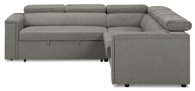 Savvy 2-Piece Left-Facing Linen-Look Fabric Sleeper Sectional with Adjustable Headrests - Grey