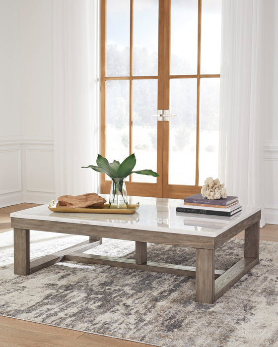 Corsa 56\" Modern Coffee Table - Marble Top with Grey Brown Wood Base