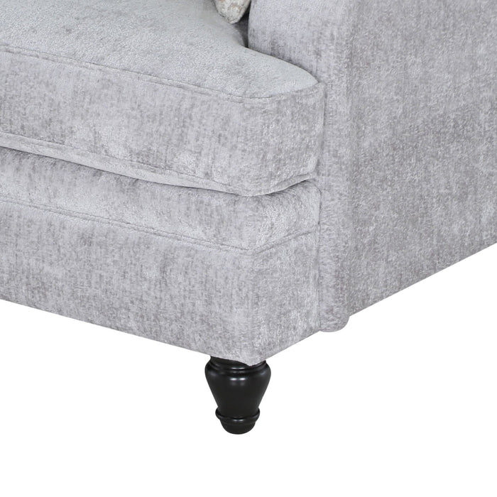 Made in Canada Bellmont 64\" Chenille Fabric Loveseat with Reversible Cushions and Wood Legs - Platinum Grey