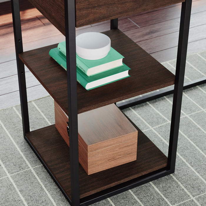 Maxim 65.98\" L-Shaped Office Desk with 2-Drawers, Cubbyholes & Shelves - Umber Wood