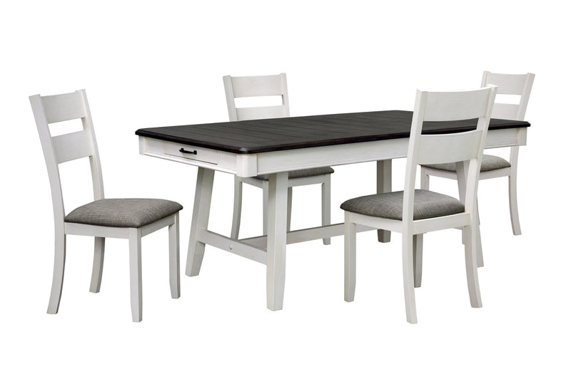 Echo 5pc Dining Table Set with Table & 4 Chairs, Storage Drawers, Trestle Base, 70\"W - White/Grey