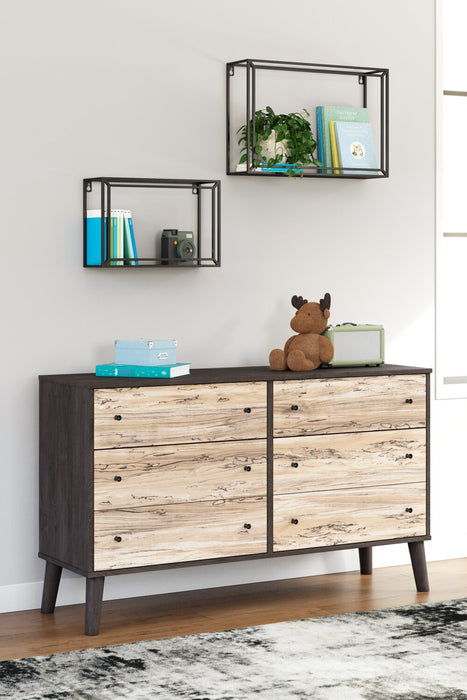 Wolf Bedroom 6-Drawer Dresser, 59\"W x 33.9\"H, Modern Mid-Century - Two-tone Brown & Natural