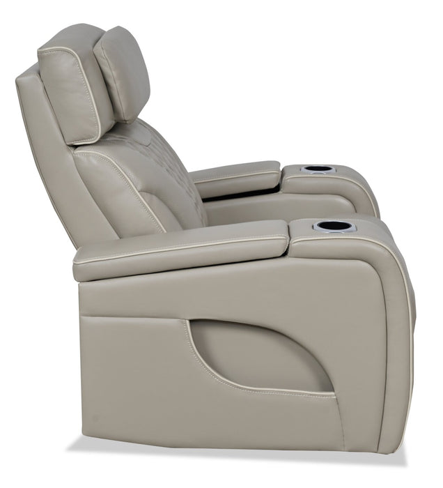 Elite 38\" Genuine Leather Massage Power Reclining Chair with Power Headrest and Storage Armrests - Grey