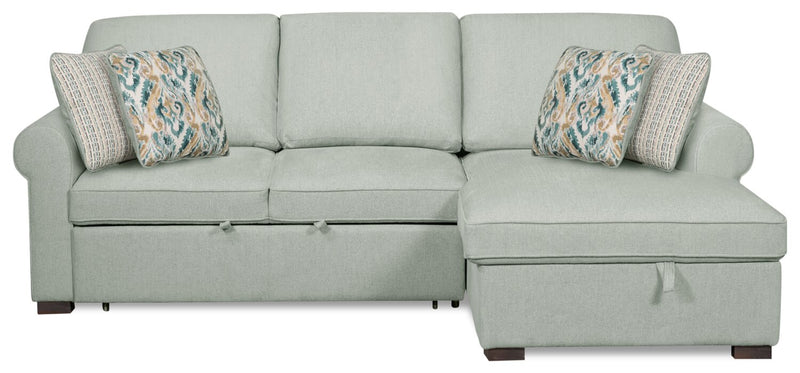 Scott Living Haven 2-Piece Right-Facing Chenille Fabric Sleeper Sectional with Storage Chaise - Seafoam Blue