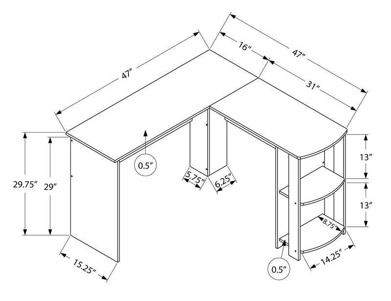 Eason 47\" L-Shaped Office Desk with Shelf - White