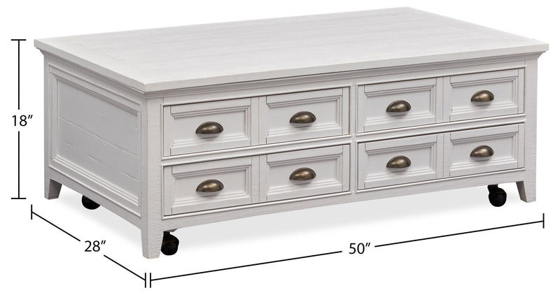 Heron Cove 50\" Traditional Lift Top Coffee Table with Storage and Casters - White Pine