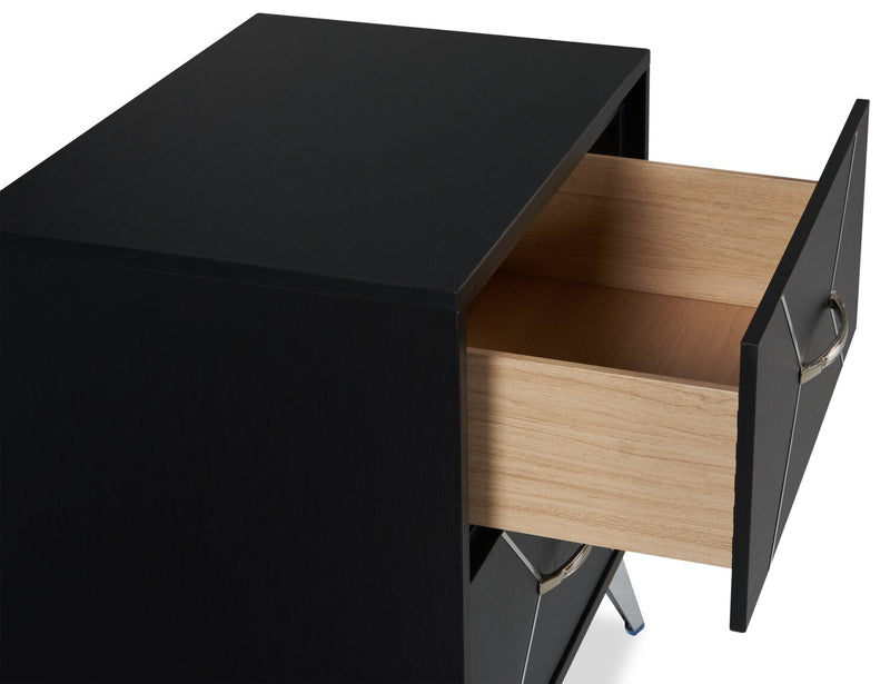 Beau Bedside 2-Drawer Nightstand, 21.7\"W x 24.6\"H, Modern - Black & Silver