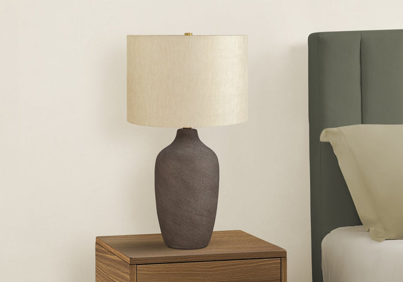 27\" Grey Ceramic Table Lamp with Beige Shade