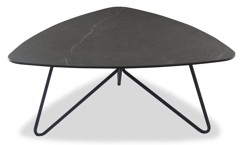 Hamilton 37.99\" Modern Triangular Coffee Table - Grey Marble Look Top with Black Metal Legs