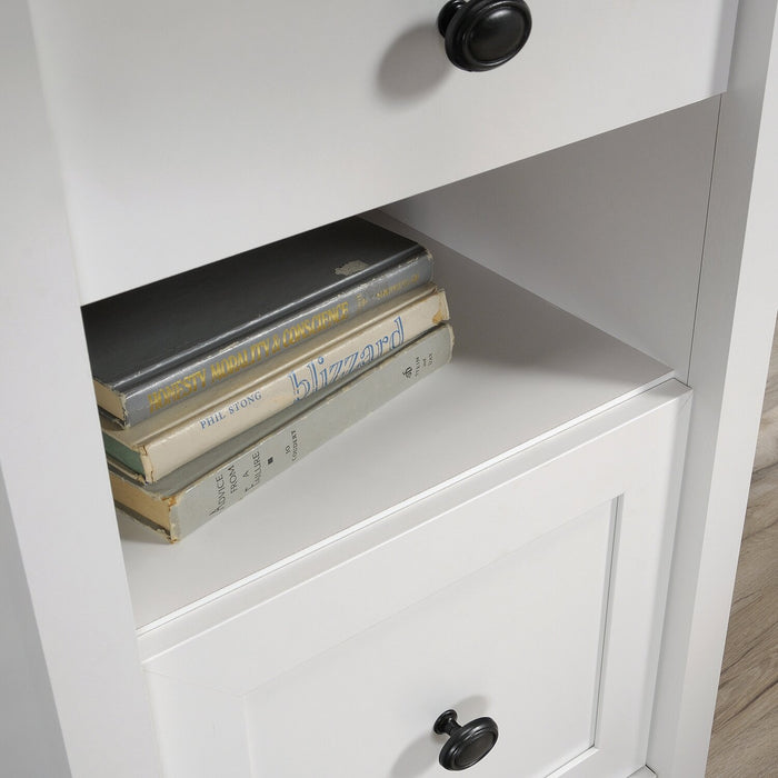 Cayla 59.06\" L-Shaped Office Desk with File Drawer - Soft White