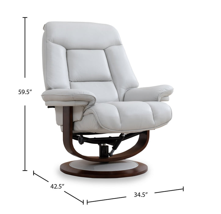 Maven 34.5\" Grey Genuine Leather Stress Free Reclining Chair with Footrest and Wood and Metal Base - Grey