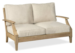 Juno Outdoor Patio Loveseat - Eucalyptus Wood & Nuvella Fabric, UV & Weather Resistant - Natural/Beige