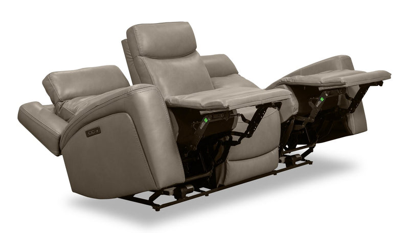 Scott Living Prescott 88.5\" Genuine Leather Power Reclining Sofa with Power Headrests - Grey