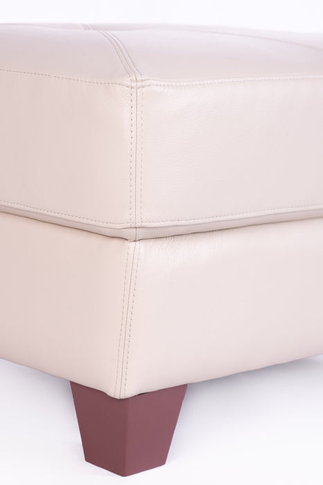 Chateau d’Ax Vita 31\" 100% Genuine Leather Ottoman with Diamond Pattern Stitching and Wood Legs - Smoke White