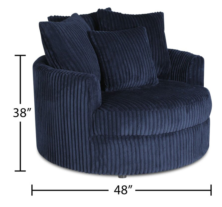 Made in Canada Grande 48\" Chenille Fabric Cuddler Accent Chair - Groove Midnight Blue