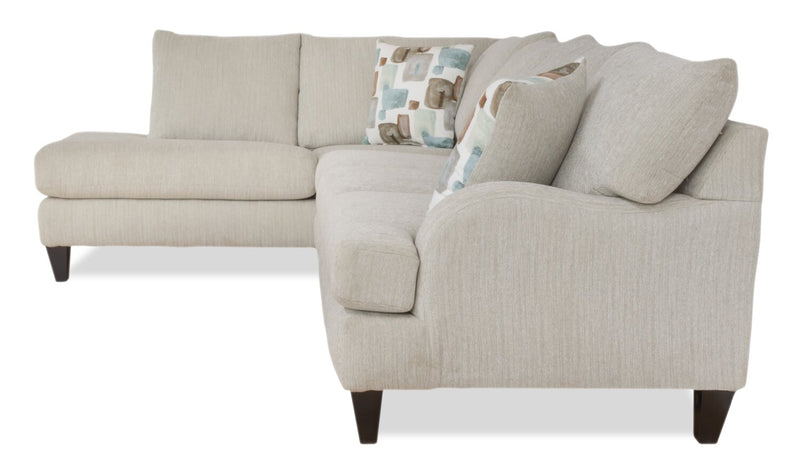 Made in Canada Nofia 3-Piece Left-Facing Chenille Fabric Sectional with  Accent Pillows and Wood Legs - Linen Beige