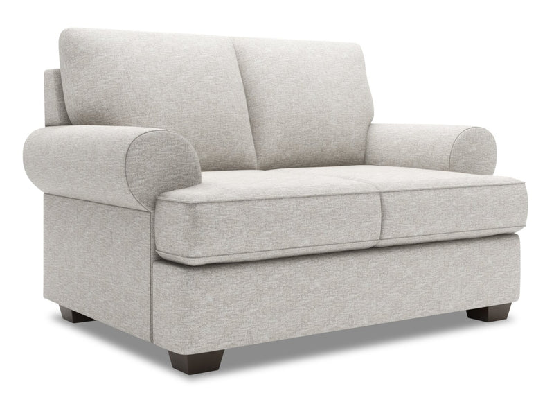 Made in Canada Customizable Sofa Lab Roll 64\" Chenille Fabric Loveseat with Rolled Arms - Luxury Silver