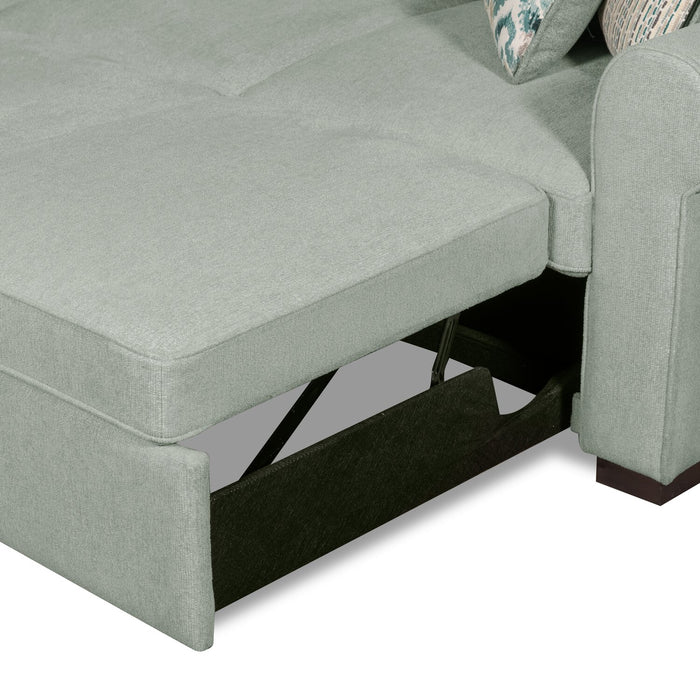 Scott Living Haven 3-Piece Chenille Fabric Sleeper Sectional with Two Storage Chaises - Seafoam Blue