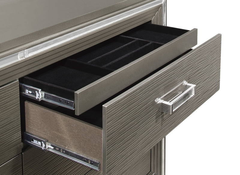 Max Bedroom 6-Drawer Dresser, 66\"W x 41\"H, Glam - Silver