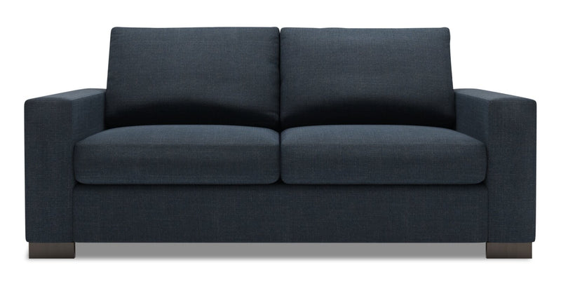 Made in Canada Customizable Sofa Lab Track 75\" Linen-Look Fabric Condo Size Sofa with Track Arms - Luna Sailor Blue