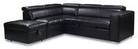 Drake 3-Piece Left-Facing Leather-Look Fabric Sleeper Sectional with Storage Ottoman - Black