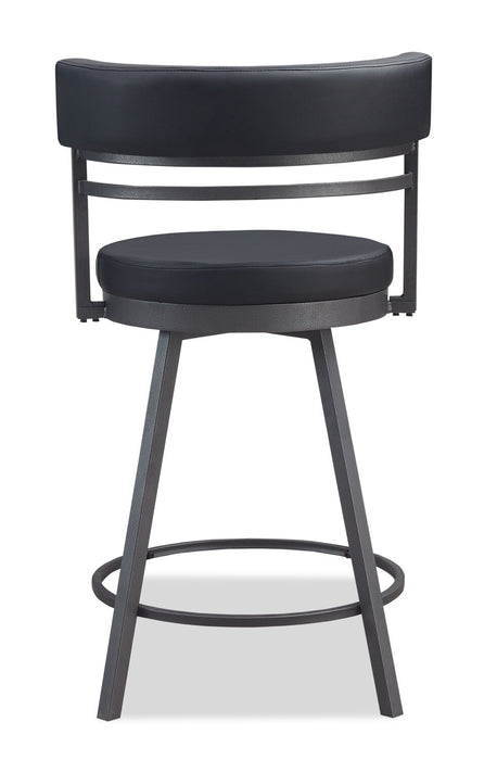 Mila Counter Stool with Swivel Seat, Vegan Leather Fabric, Metal - Black