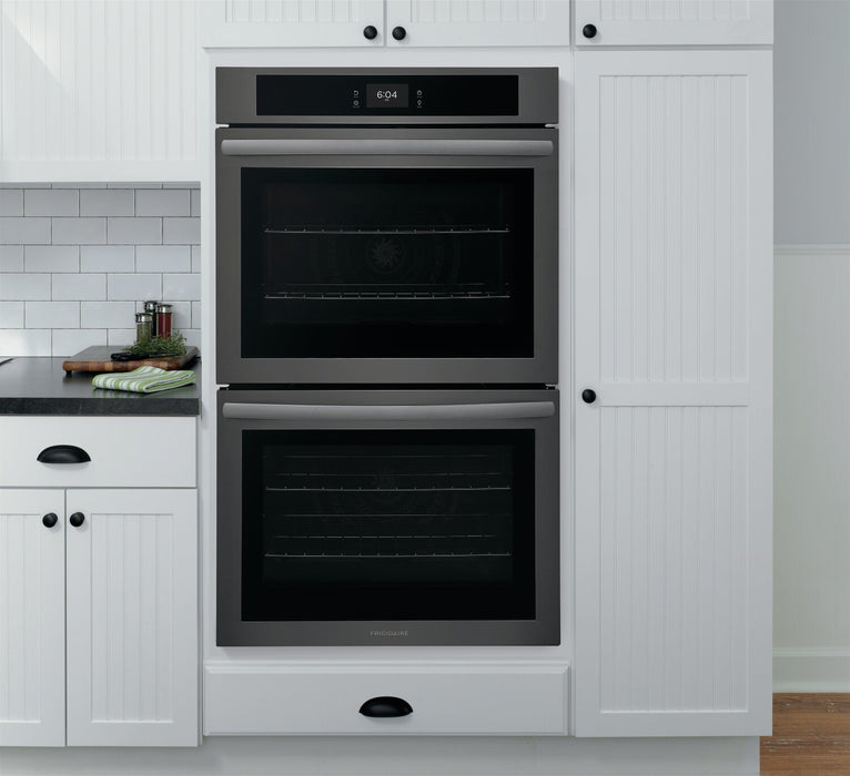 Frigidaire 30\" 5.3/5.3 Cu. Ft. Electric Double Wall Oven with Fan Convection - Black Stainless Steel - FCWD3027AD
