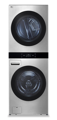 LG Studio 5.8 Washer/7.4 Dryer Cu. Ft. Front-Load High-Efficiency Steam Washtower™ - Nobel Steel - S…