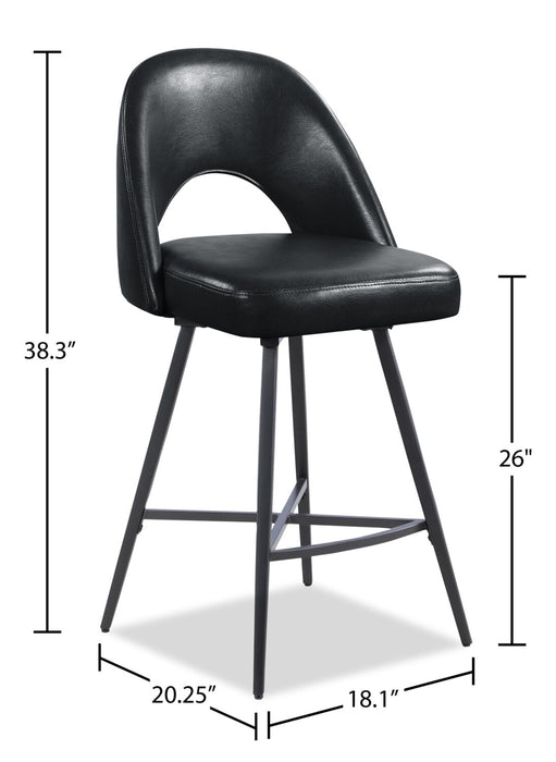 Elijah Counter-Height Stool with Swivel Seat, Vegan Leather Fabric, Metal - Black