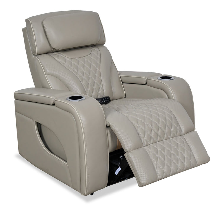 Elite 38\" Genuine Leather Massage Power Reclining Chair with Power Headrest and Storage Armrests - Grey